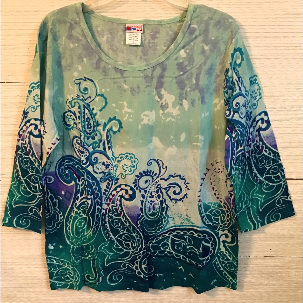 Colorful 3/4 length sleeve women's top